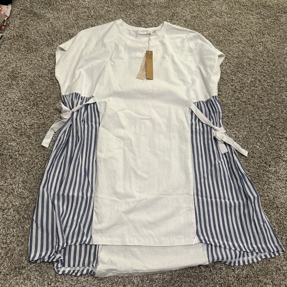Mustard Seed White and Blue Striped Dress